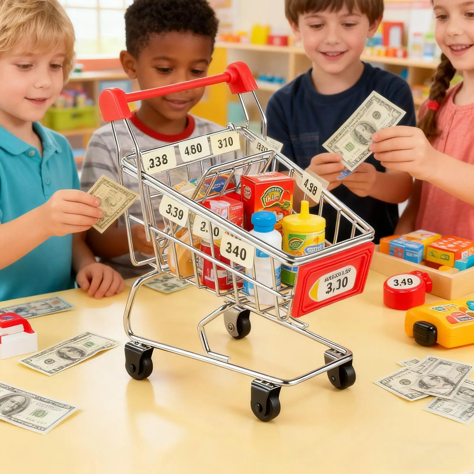 Miniature Shopping Cart Doll House Accessories Supermarket Shopping Grocery Handcart For Kids Boys Collectors Fairy Gardens