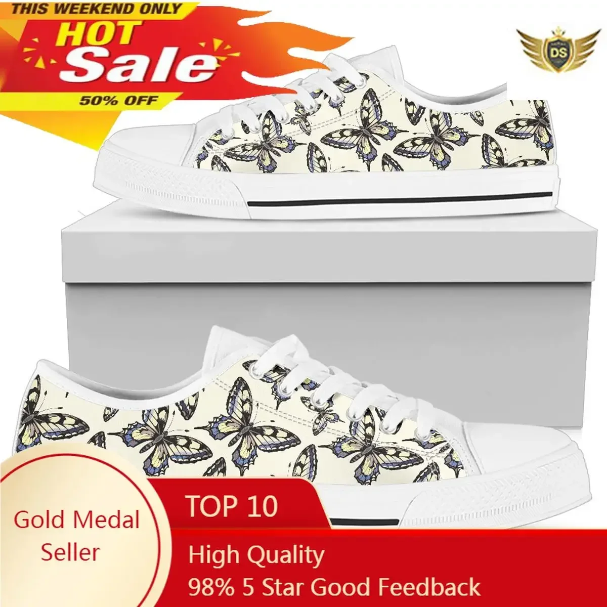 

Women Canvas Shoes Women's Fashion Casual Sneakers Butterflies Prints Female Vulcanized Shoes Student Walking