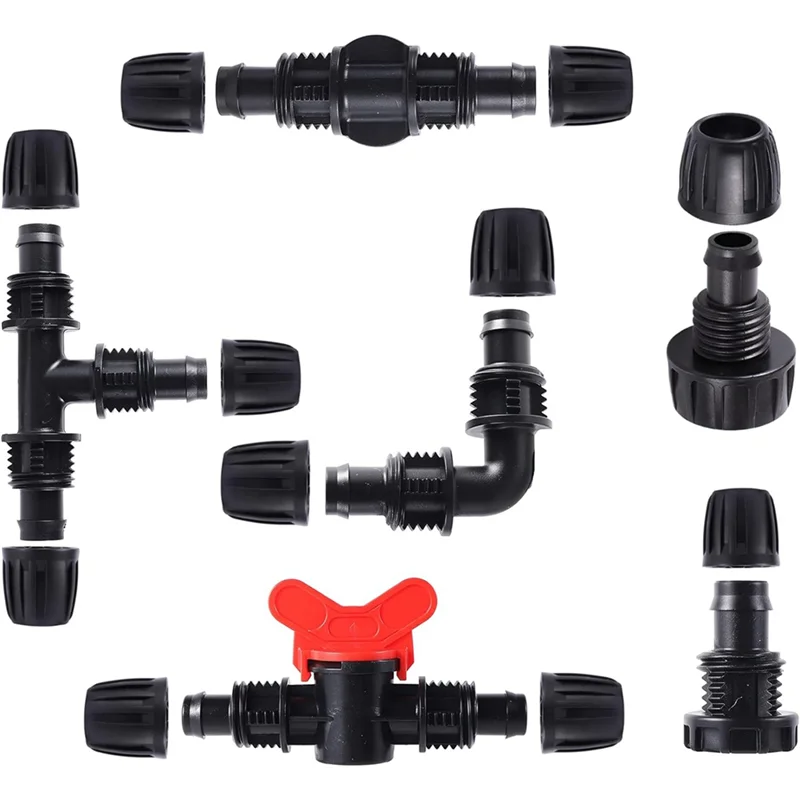 VEHO-16Mm PE Irrigation Pipe Fittings Kit 16-Piece Set For 4Mm Soft Hose Tee Valve Reducing Tee 6-Way End Cap Elbow Connector