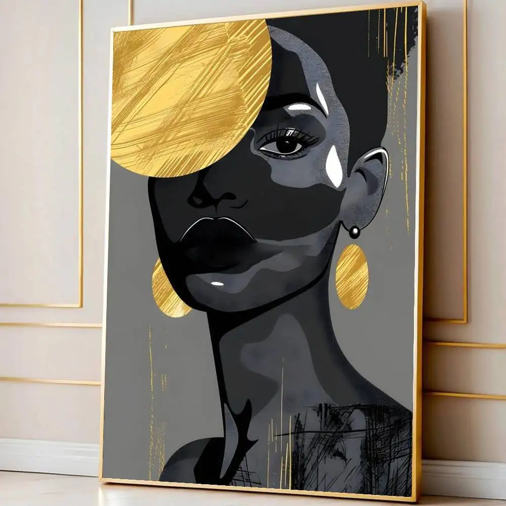 African Art Black And Gold Woman Oil Painting Poster Modern Waterproof HD Wall Art Decal Self-Adhesive Aesthetic Decor for Home - Image 6