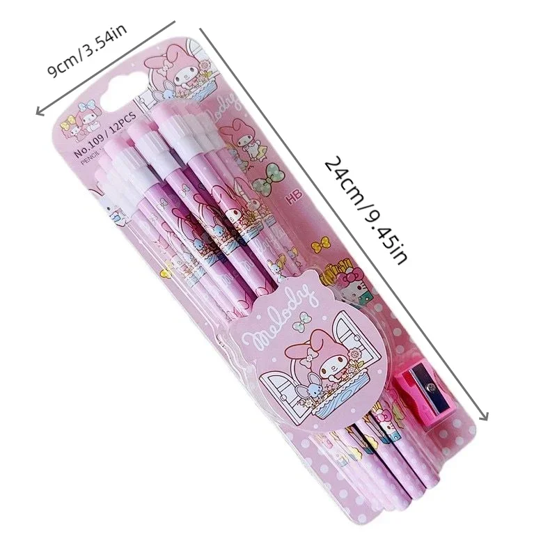 Sanrio Kuromi HB Pencils 12 Pencils & 1 Pencil Roller Stationery Box Set Kawaii Anime Cinnamoroll HB Pencils Kid Birthday Gift