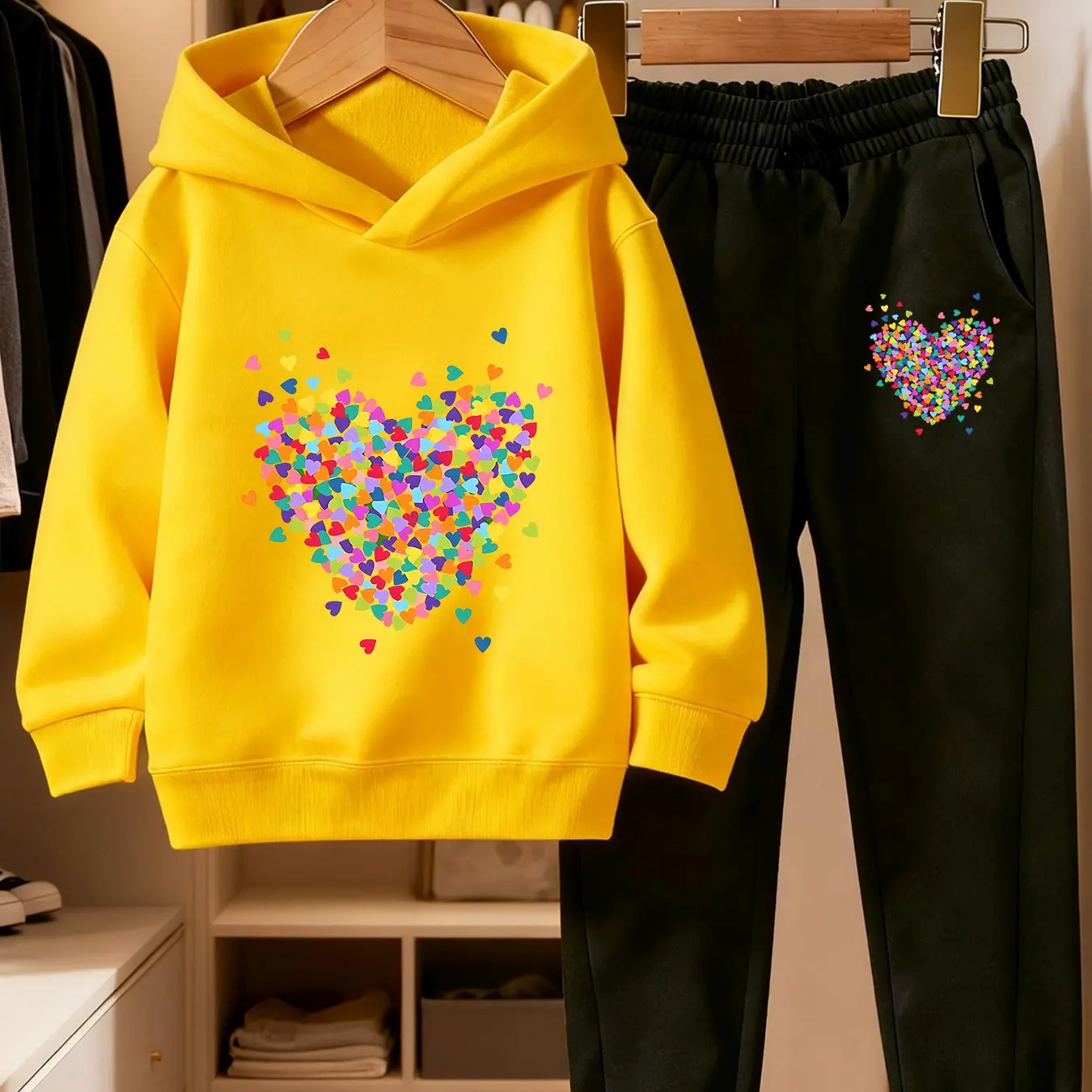 Merry Christmas! Stylish new 2-piece outfit for girls: long-sleeve hooded sweatshirt and pants. Happy Halloween!