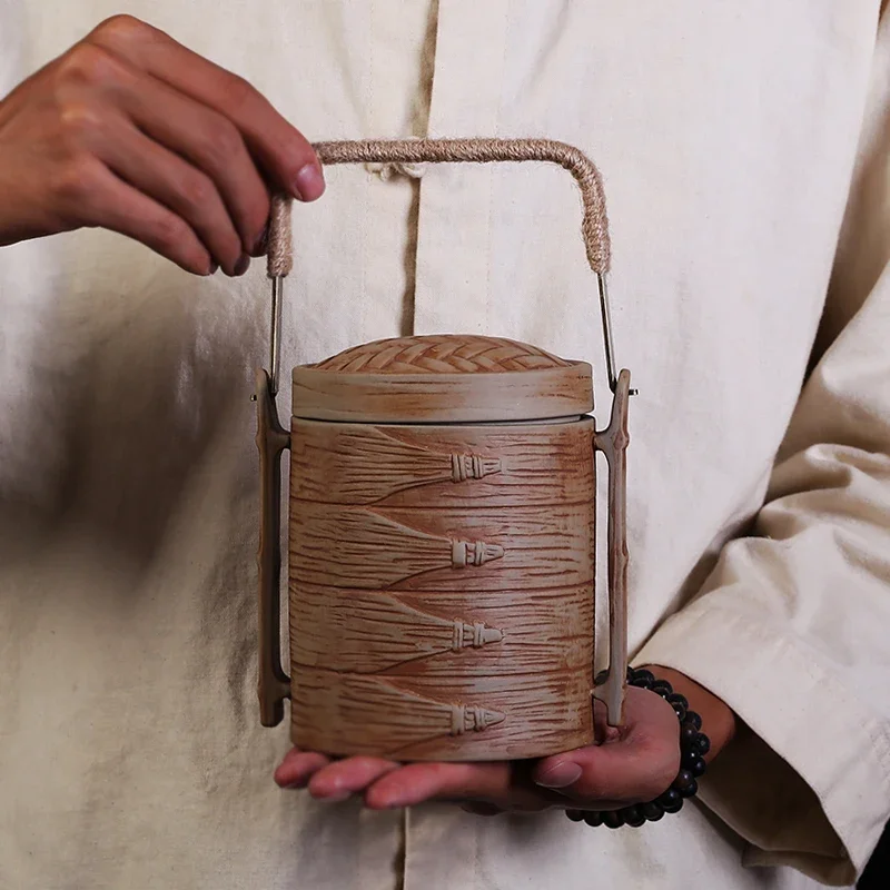 Retro Crude Pottery Tea Pot Portable Chinese Style Clay Pot Sealed Ceramic Storage Tank for Tea Ceremony Accessories Teapot