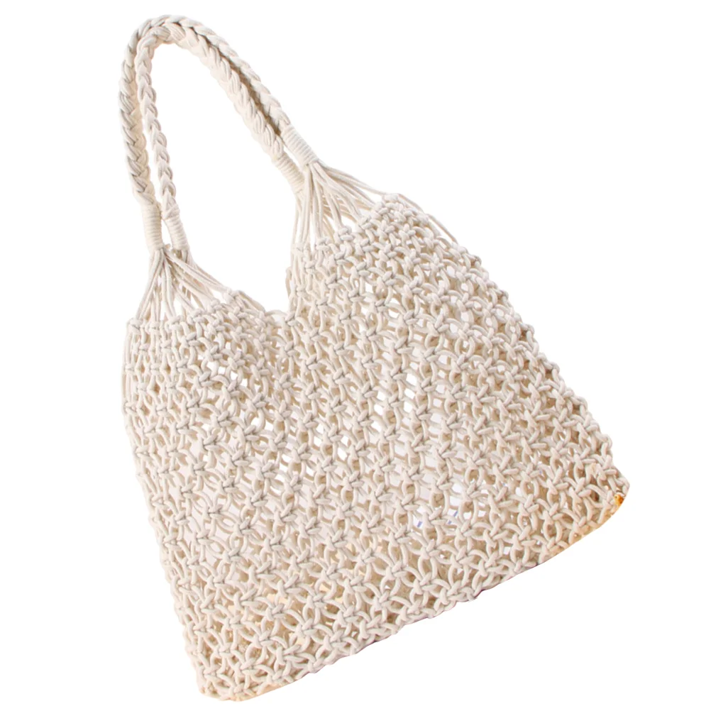 Grid Beach Bag Creative Handbag Summer Woven Aesthetic Straw Eye-catching Unique Cotton Rope Knit Tote