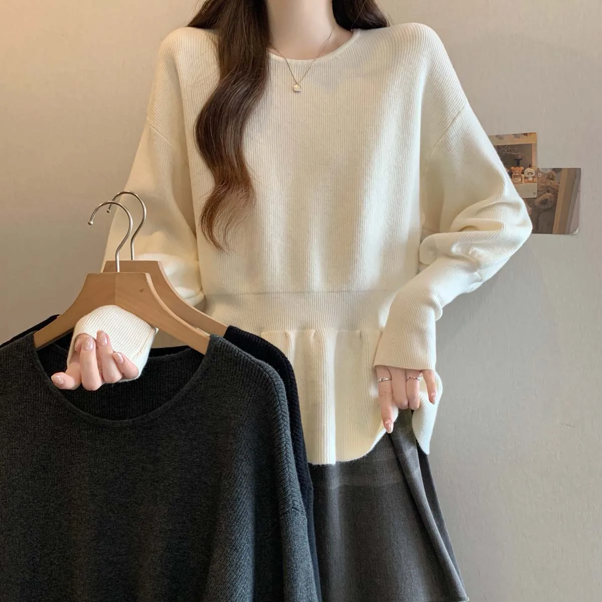 

Женский трикотажный топ большого размера для похудения, повседневный, с завышенной талией, универсальный, длинный рукав, весенний стиль