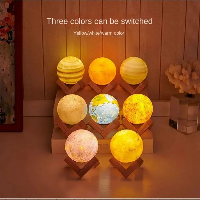 

Creative Rechargeable 3D Print Eight Planets Lamp Night Light Touch Pat Moon Light with 3Colors Home Decor Romantic Gift