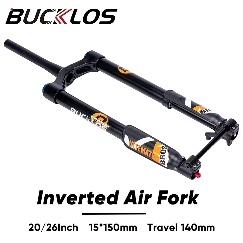 BUCKLOS Inverted Air Suspension Fork 20Inch 26Inch 15*150mm Bicycle Air Fork Travel 140mm Thru Axle Ebike Front Fork Bike Parts