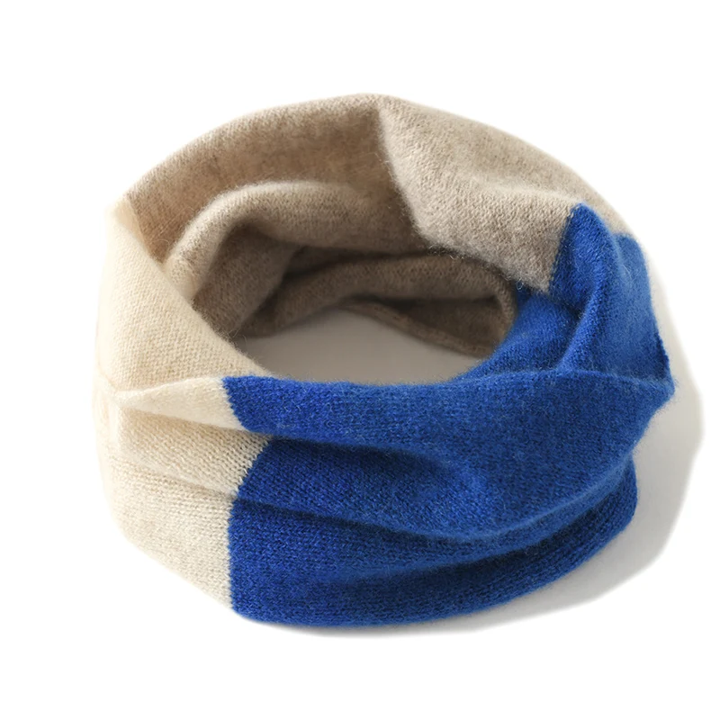 New 100% Cashmere Color Block Women's Warm Windproof Coldproof Knitted Scarf Neck Warmer Neck Protector Neck Sleeve