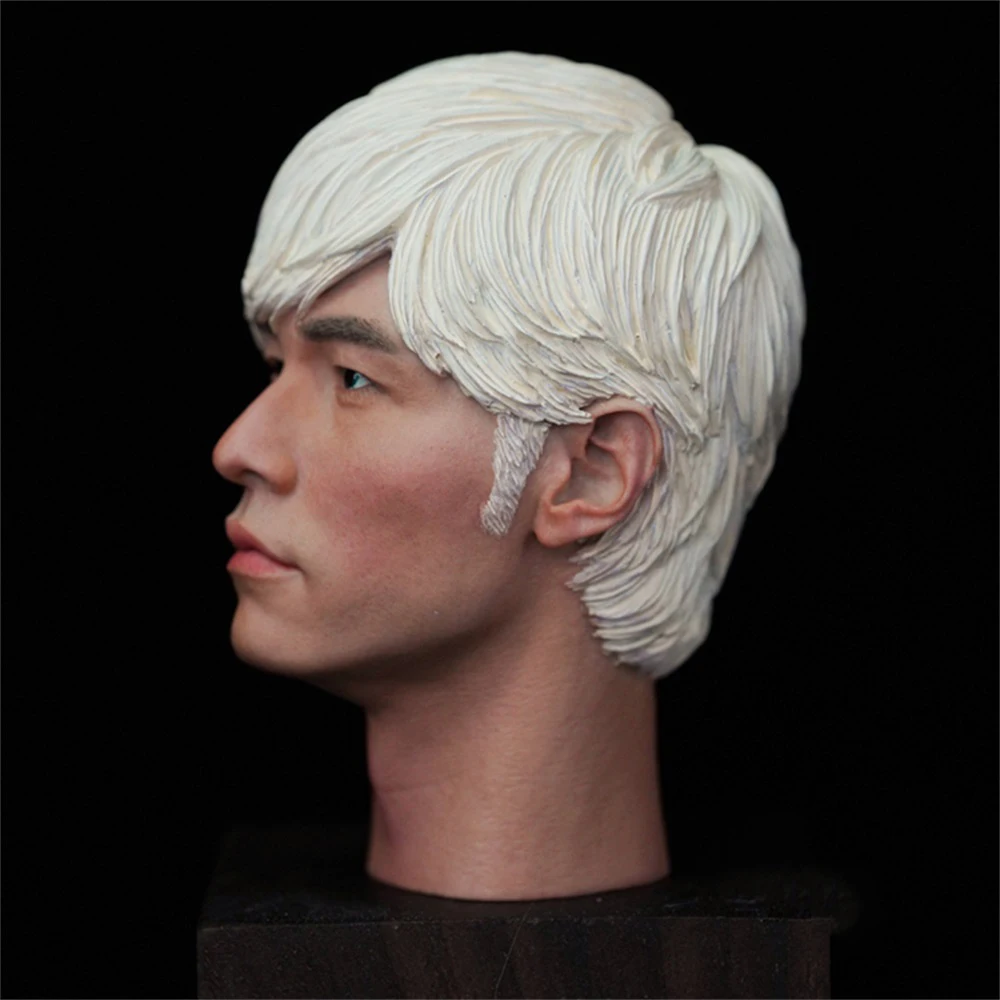 For Sale 1/6th Hand Painted Asian Singer Jay Chou White Hair Vivid Head Sculpture Carving for 12'' PH TBL Action Figure