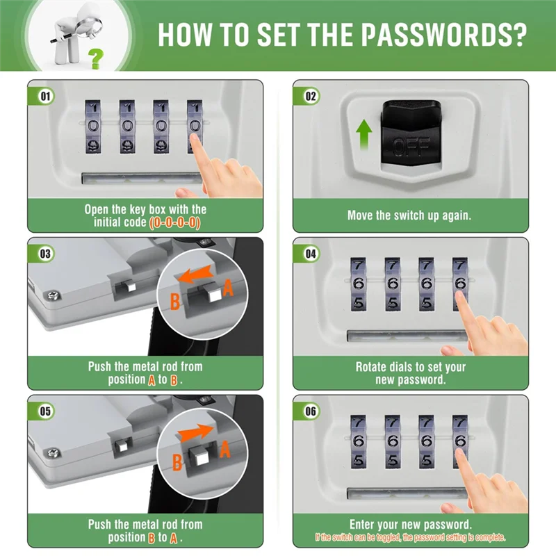 HHO-Light Up Dials Key Lock Box For Outside Sturdy Waterproof Combination Key Holder Wall Mount Storage Box