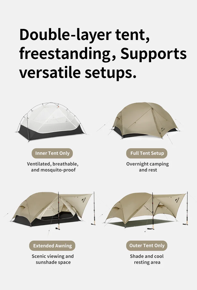 Naturehike Mongar 2 UL/PRO 1-2 Personen Rucksackzelt Nylon Wasserdicht Ultraleichtes Reise-Trekkingzelt mit Fußabdruckunterlage – Detail 7