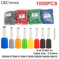 Conector de cable de Terminal de bloque de terminales, casquillos aislados, Terminal de crimpado eléctrico, 6mm, E0508, E2508, E6012, 1000 unidades por lote