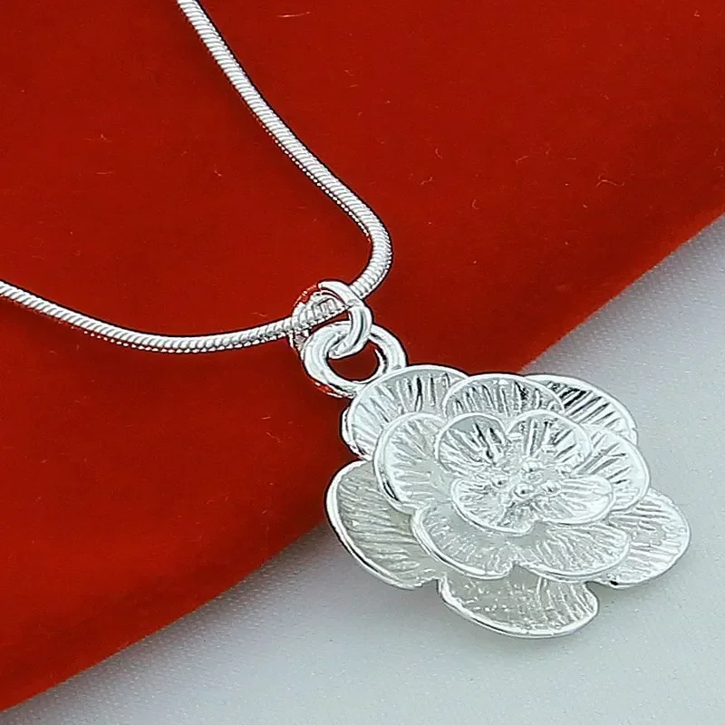 DOTEFFIL 925 Sterling Silver Rose Flower Pendant Necklace 18/20-24/26/30 Inch Snake Chain For Women Wedding Engagement Jewelry