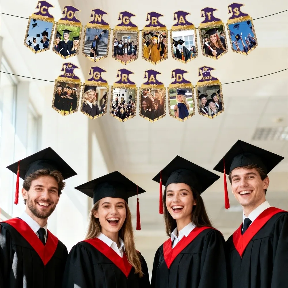 

Paper Letter Graduation Photo Banner Celebrate Graduation Season Congrats Grad Banner Handmade Photo Frame Flag Graduation Party