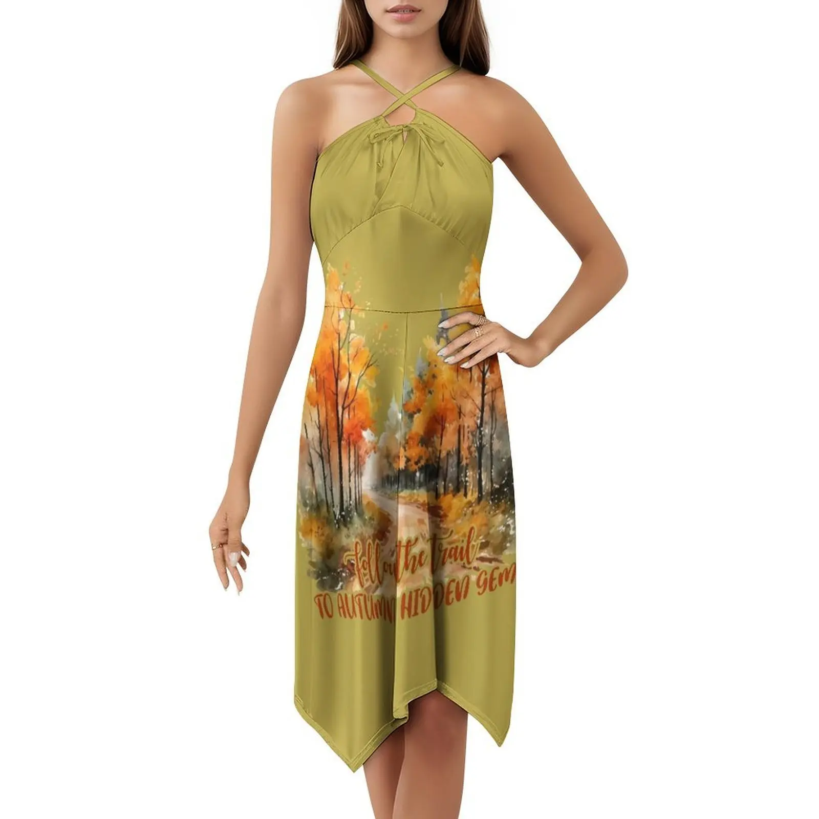 اتبع درب إلى فستان الخريف المخفي ذو العنق على شكل قلب فستان أنيق للحفلات الصيفية للنساء لخريف الخريف باللون الأصفر #5