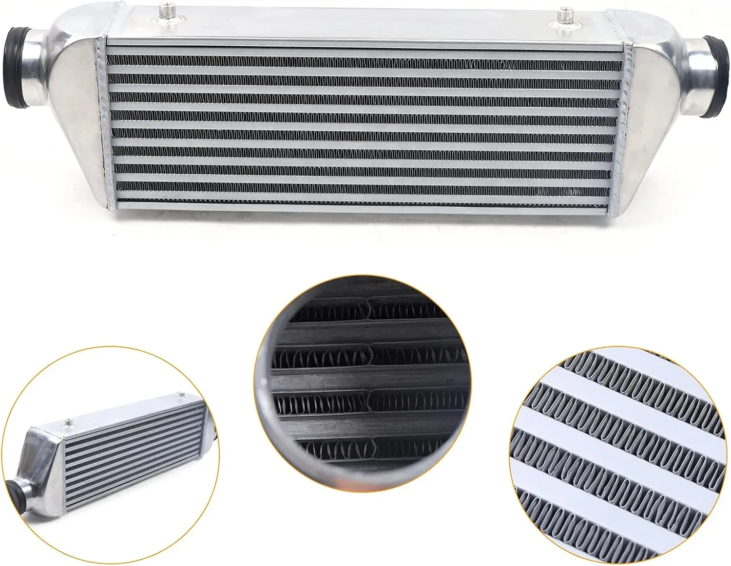 Intercooler turbo universal Montaje frontal Intercooler Entrada y salida de 3" Reemplazo directo para cualquier sistema de cargador turbo Plata