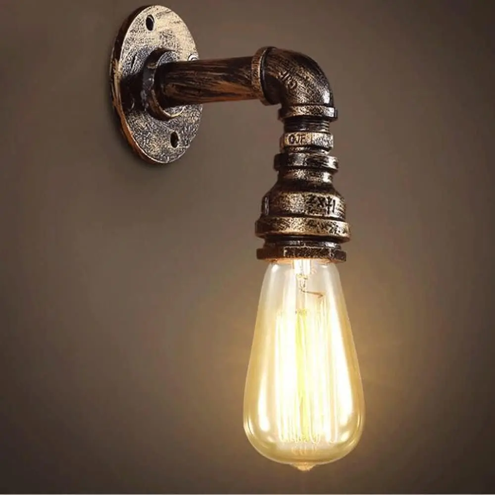 Industrial Water Pipe Wall Light Vintage Retro Loft Iron Wall Lamp Sconce Indoor Lighting Living Room Bedroom Kitchen Home Decor