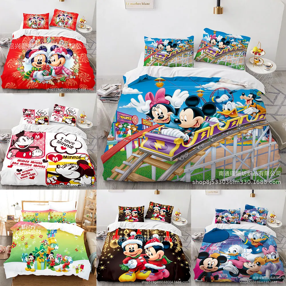 

Mickey Minnie Mouse Bedding Sets Cute Comforter Quilt Bed Cover Duvet Cover Pillow Case 2-3 Pieces Sets Kids Adult Size