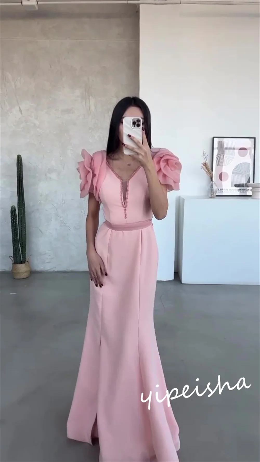 Vestidos de quinceañera elegantes personalizados con cuello en V, sirena, barrido/cepillo, vestido para ocasiones formales de flores, vestidos para eventos especiales