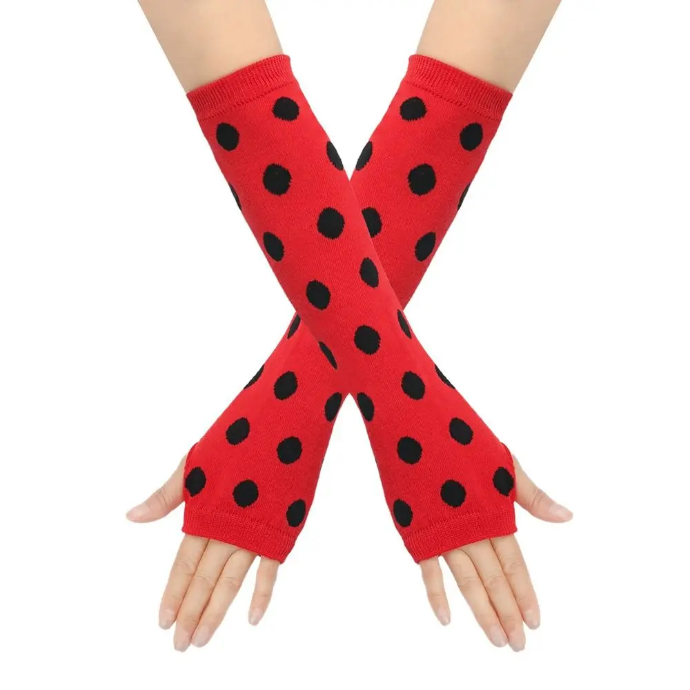 

Polka Dot Thigh High Stockings Arm Leg Warmers Ladybug Knee High Socks 80s 90s Red Black Dot Gloves for Women Children's