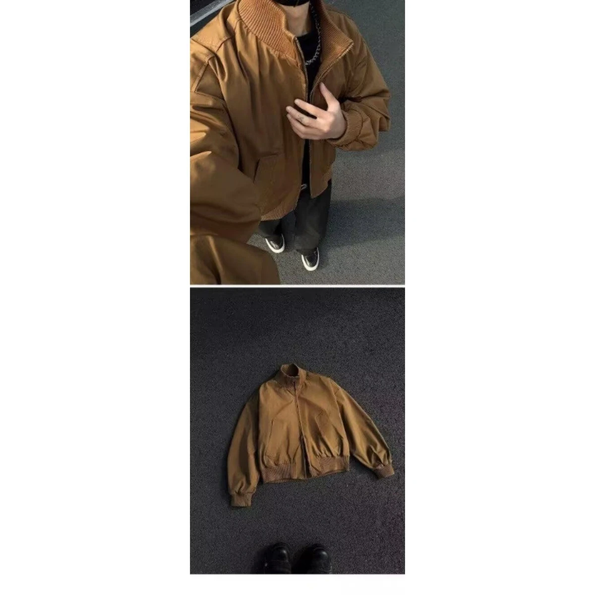 Retro Workwear Sle ort Jaet Loose Outerwear for Men And Women Pilot Coat Spring Autumn Faion Casual Polyester