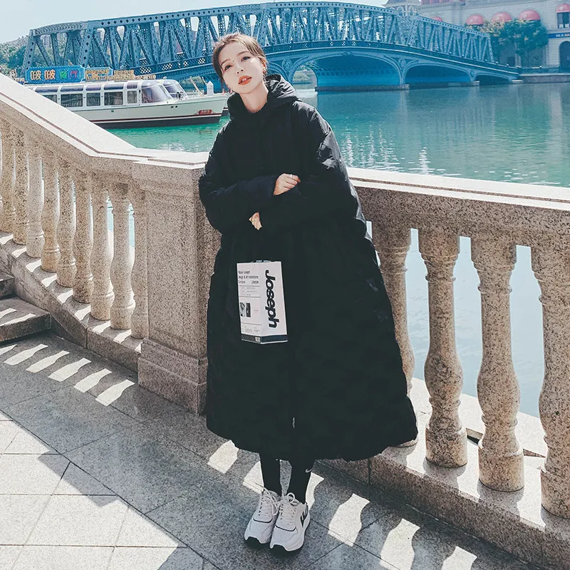 Winter New Women's Down Cotton Jacket Loose Hooded Long Windproof Oversized Cotton Jacket