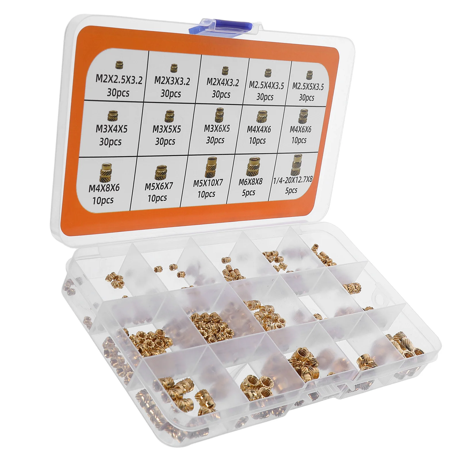 

300pcs Brass Knurled Threaded Insert Assortment Heat Set Nuts For Plastic M2 M2.5 M3 M4 M5 M6 1/4-20 Multi Size 3D Printing