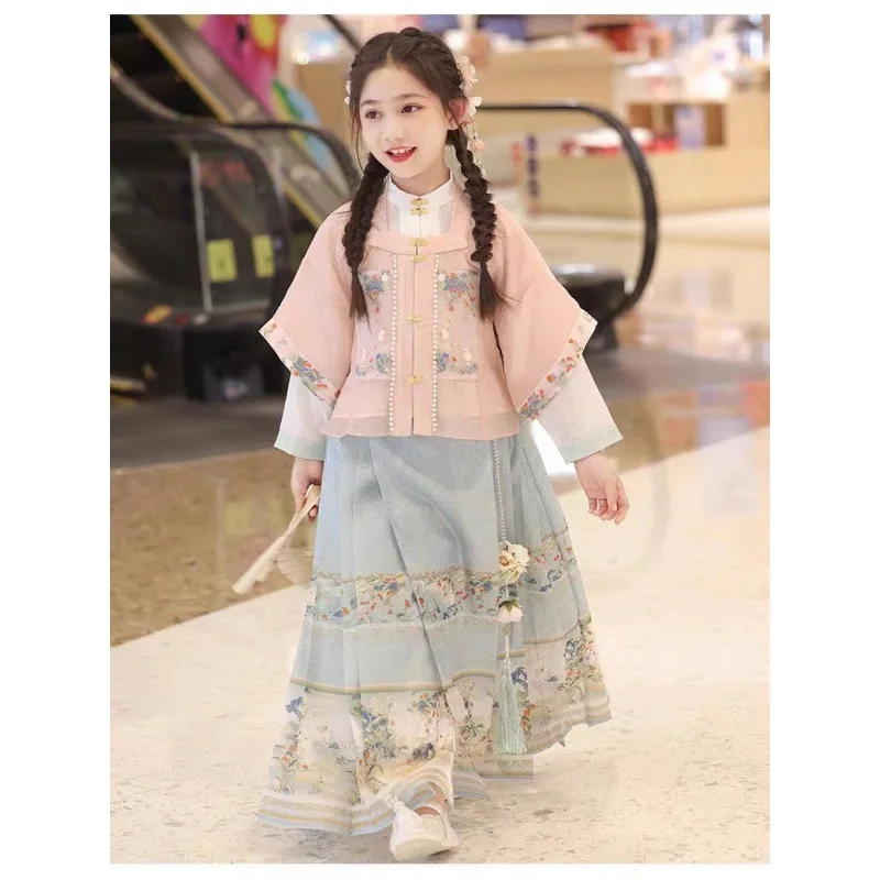 2024New High-End Girl's National Style Sweet Elegant Autumn Horse-Face Skirt Han Chinese Clothing Suits