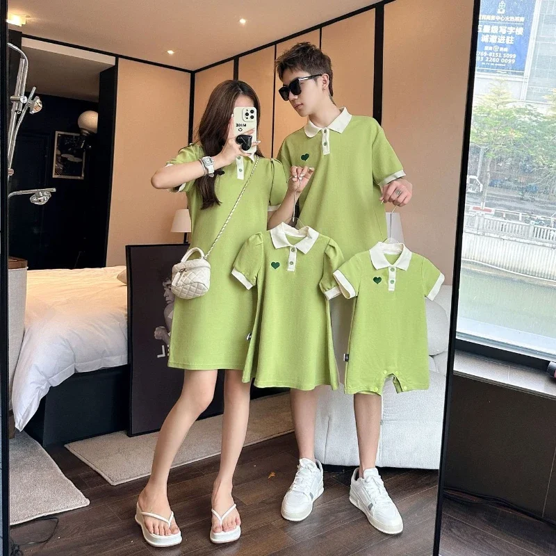 

Mother Outfit Baby Girl Matching Dress Dad Son Shirt 2025 and Daughter New Parent-child Matching Clothing for All The Family