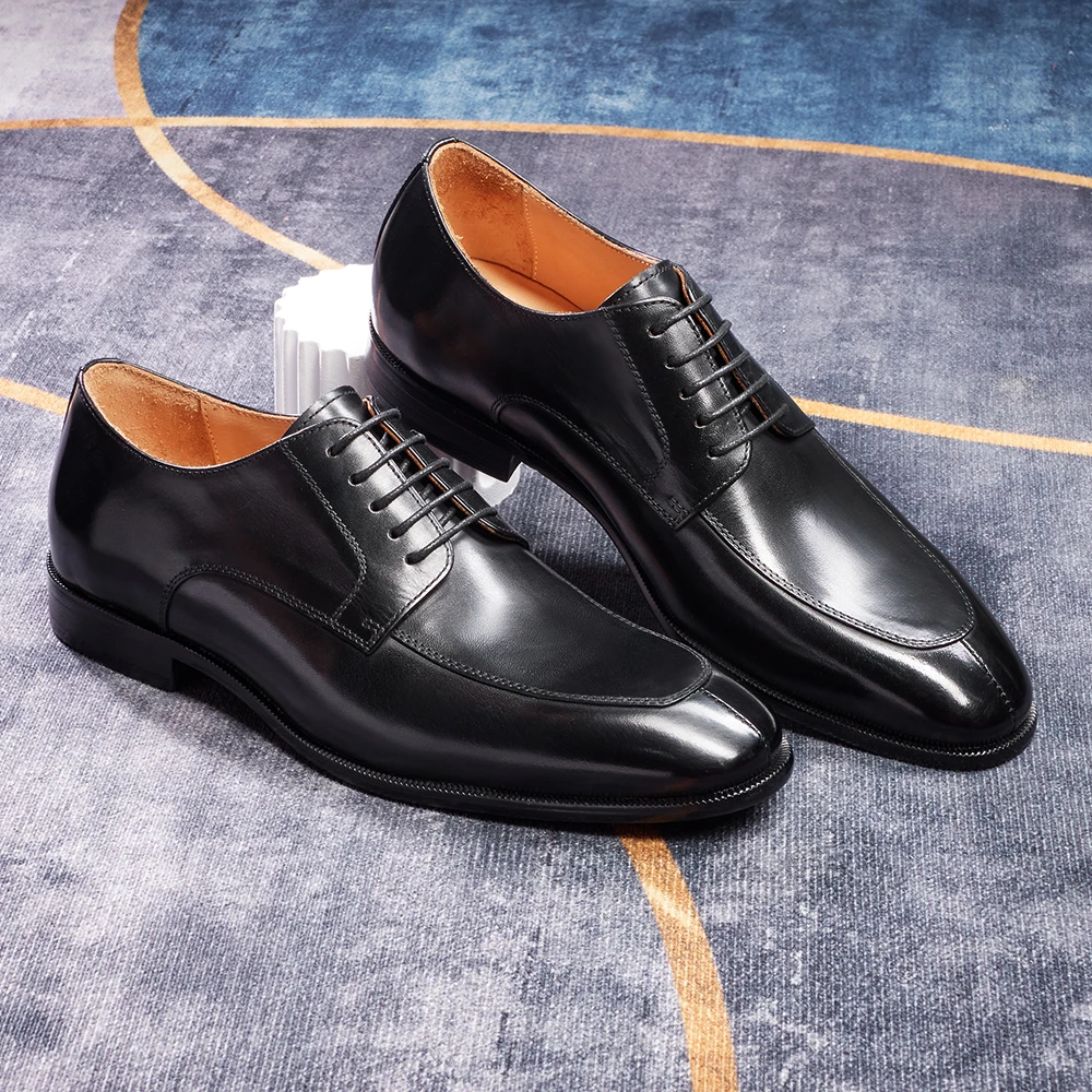 Men's Business Casual Shoes Distressed Wood Grain Square Toe Leather Derby Comfortable Office Wear Formal Dress Shoes Footwear