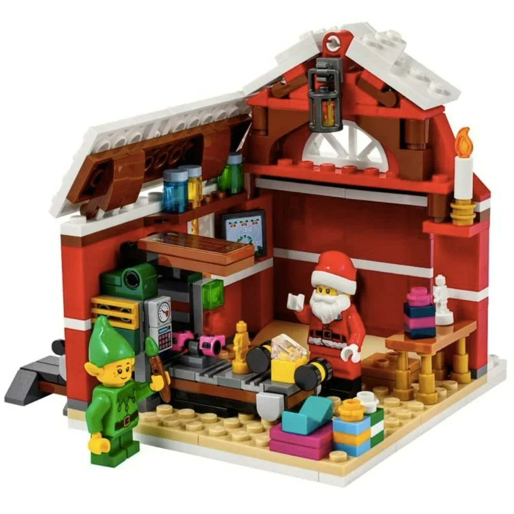 Lego-papai noel edição limitada construção minifigures, edifício brinquedo com um brinquedo móvel, correia transportadora, presente de natal e ano