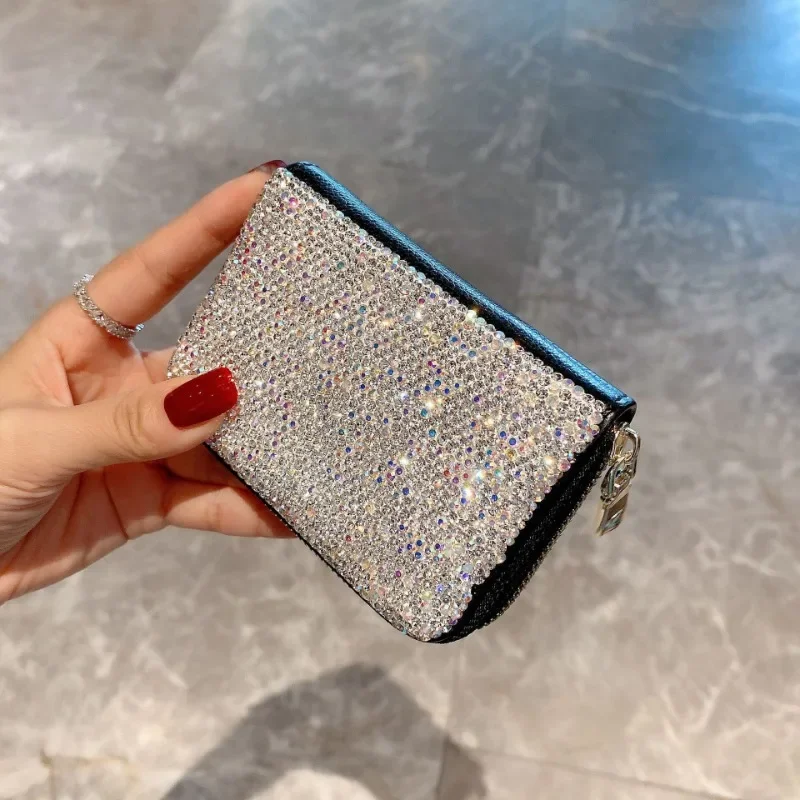 Diamond Studded Zipper Compact Wallet Women Short Card Bag Ultra Thin Exquisite High End Large Capacity Multiple Card Slots