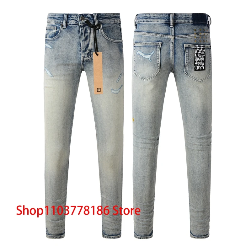 Europe America Pop Style KSUBI Cross Jeans Embroidery Logo Slim Stretch Low Rise Pencil Pants Men's Women's Denim Trousers