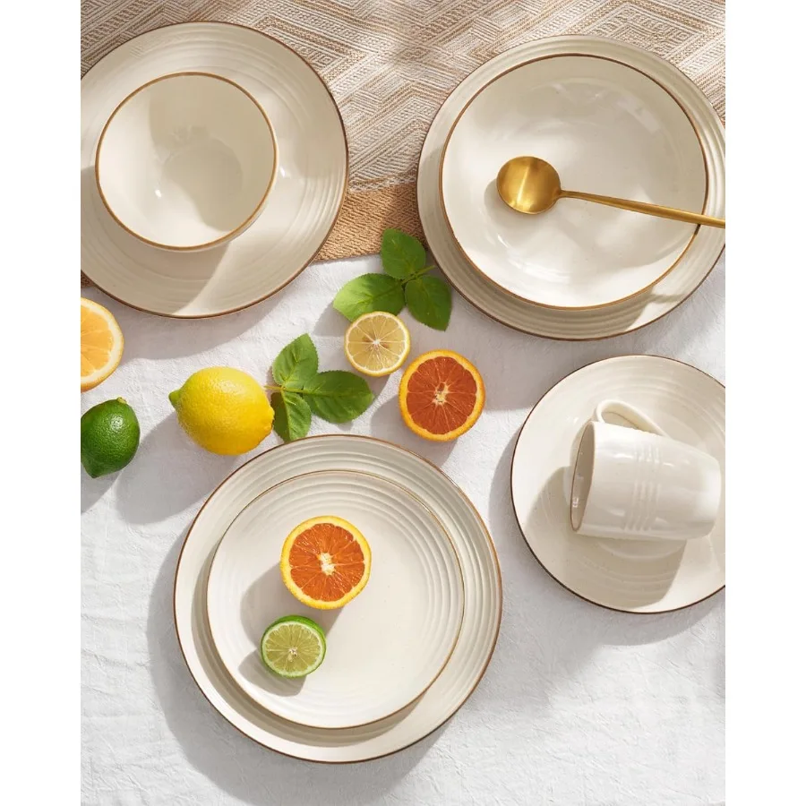 طقم أواني طعام جوبيتر أطباق وأطباق أطقم أطباق لـ 6 18 قطعة من الميكروويف وغسالة الأطباق آمنة من الخزف الحجري المرقط أدوات المائدة Ch #5