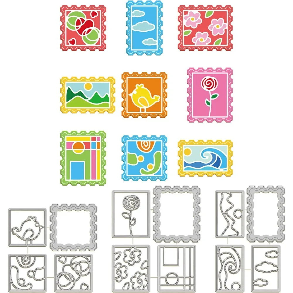 บทคัดย่อแสตมป์กรอบโลหะDieตัดไปรษณีย์ตัดตายโลหะStencilsสําหรับทําบัตรลายนูนเครื่องมือStencil Scrapbooking DIY
