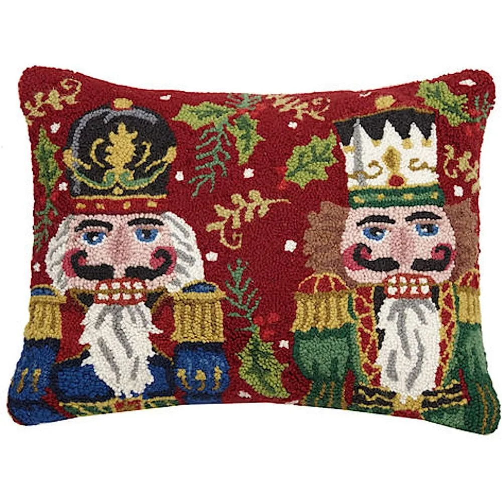 Regall Nutcracker Soldier Pair Hooked Christmas Pillow - 16