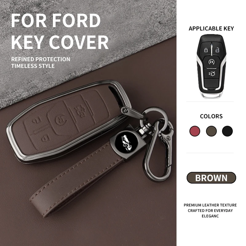 Étui à clés en cuir et alliage de zinc, pour Ford Fusion Explorer Edge Mustang Mondeo Kuga 2013-2018, housse de télécommande, porte-clés