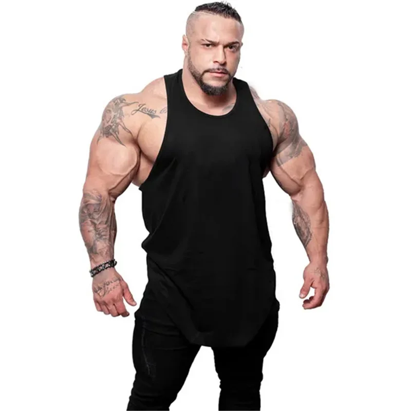 Solid Color Cotton Breathable Sleeveless T-Shirt Mens Casual Sport Running Tank Tops Gym Fitness Bodybuilding Muscle Loose Vests