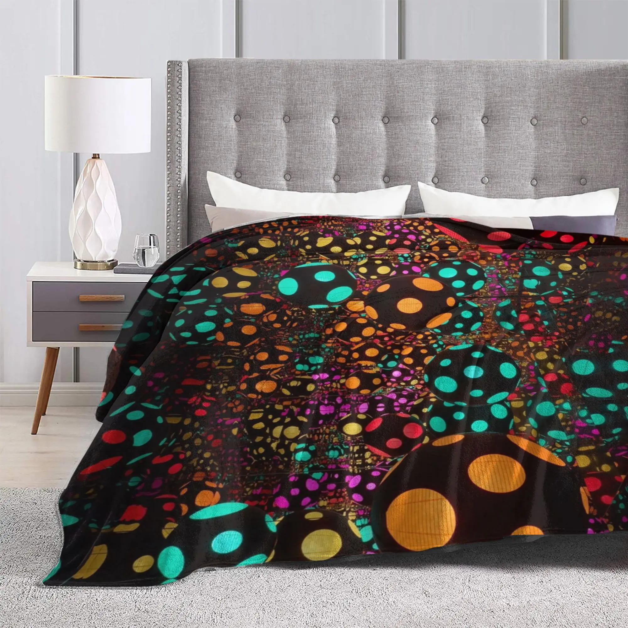 Yayoi Kusama Knitted Blanket Flannel Light Ball Colorful Mystery Ultra-Soft Throw Blanket for Bedroom Sofa Bed Rug