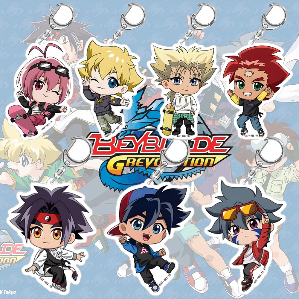 Chaveiro Acrílico Beyblade G-Revolution Kazami Bird Blaze Fujiwara Eight Kurosu Warden Khrome Ryugu Titus Manju Chibi