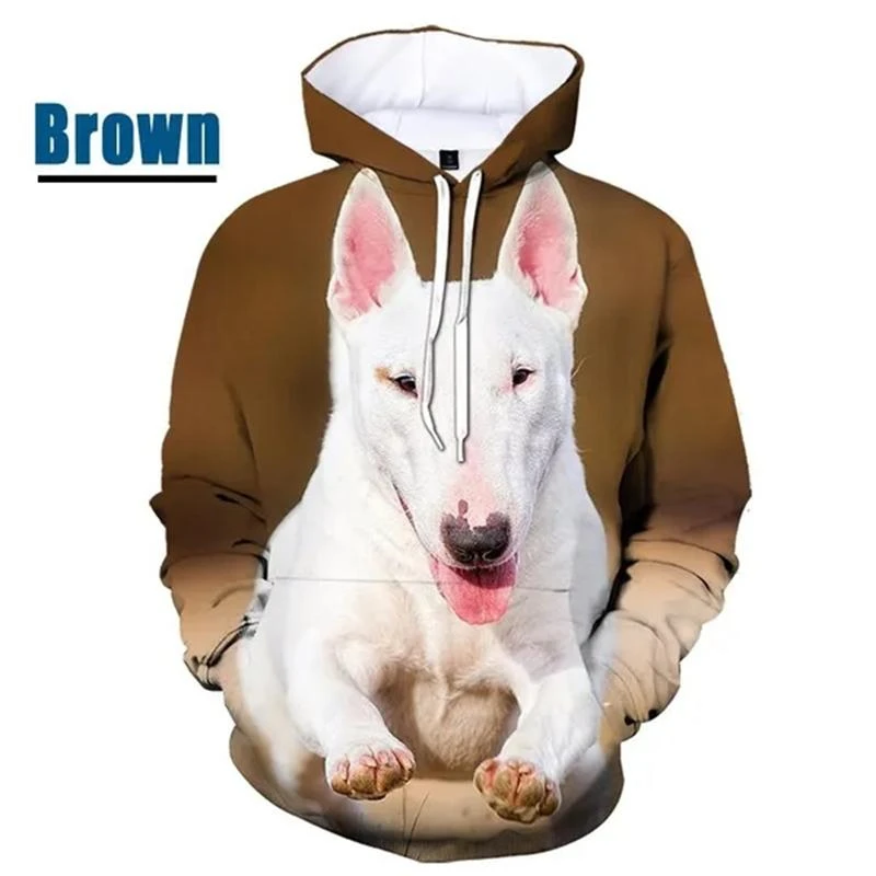 Funny Bull Terrier Pattern Hoodies Fashion Autumn Men Women 3D Pet Dogs Printed Long Sleeve Hoodie Casual Oversized Pullovers