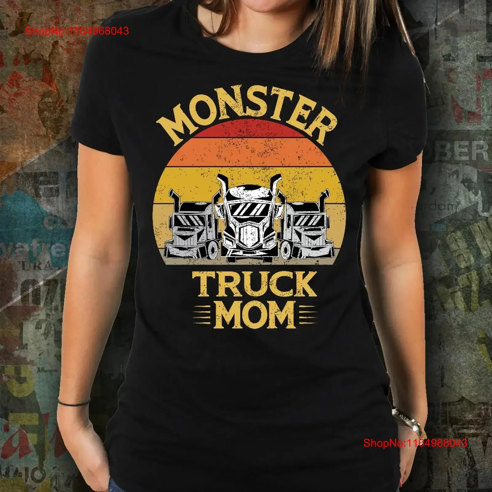 Monster Truck Mom camiseta negra inspiradora motivacional divertida TS000950 vintage lavado estirado ropa de diseñador transpirable