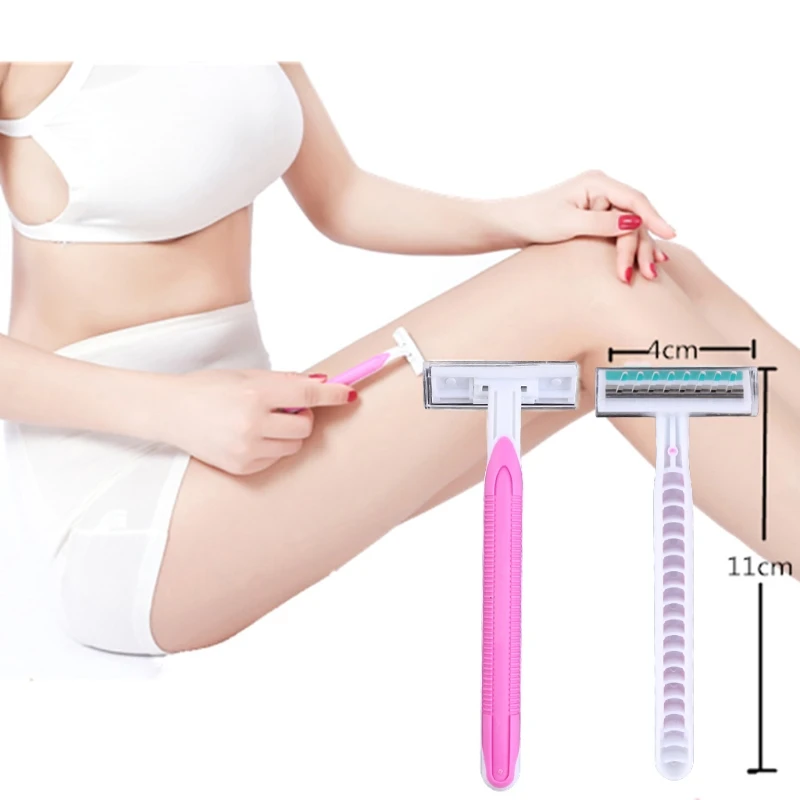 4 ชิ้นเครื่องโกนหนวดแบบพกพาใบมีดคู่ทิ้งสำหรับมีดโกนกำจัดขนสำหรับผู้หญิง