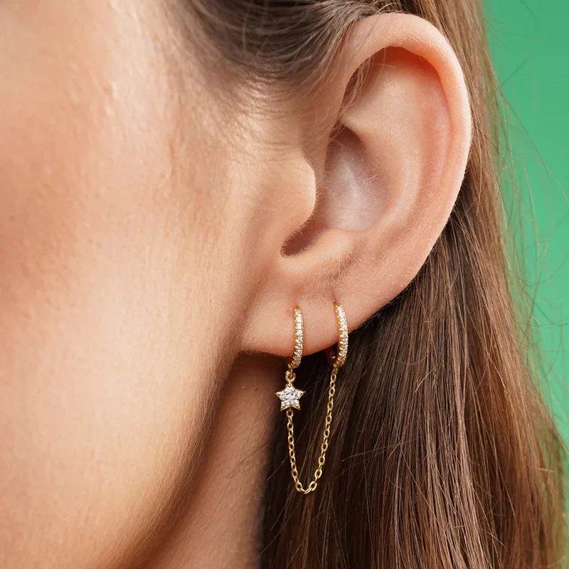 Pendientes de tuerca con cadena colgante de cadena de Metal con aguja de Plata de Ley 925 para mujer, pendientes de cristal delicados, joyería fina