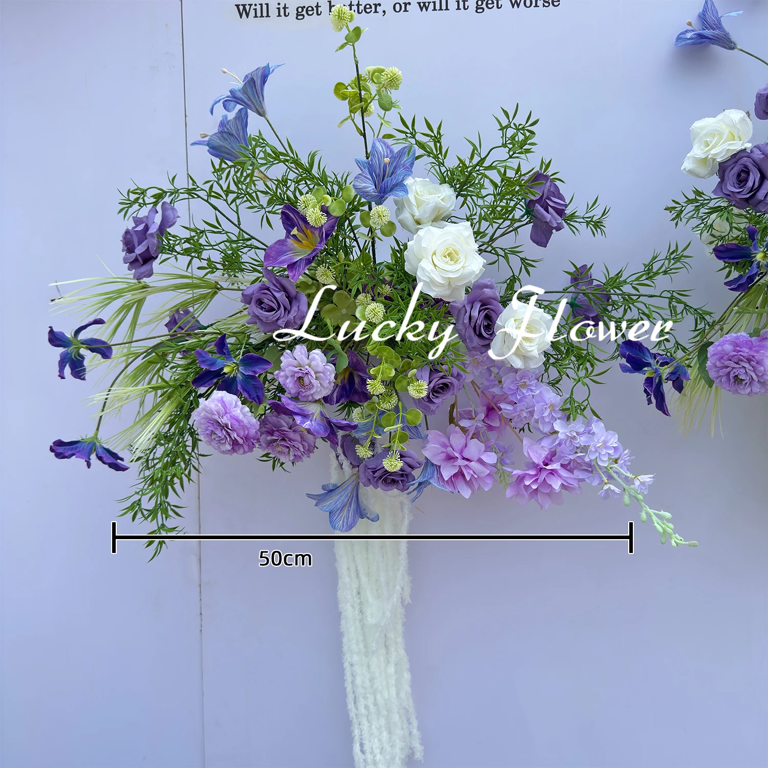 Diep Paars Outdoor Bruiloft Props Kunstbloem Hang Bloem Rij Weg Lood Bloem Bal Bloemen Achtergrond Arrangement Evenement Prop