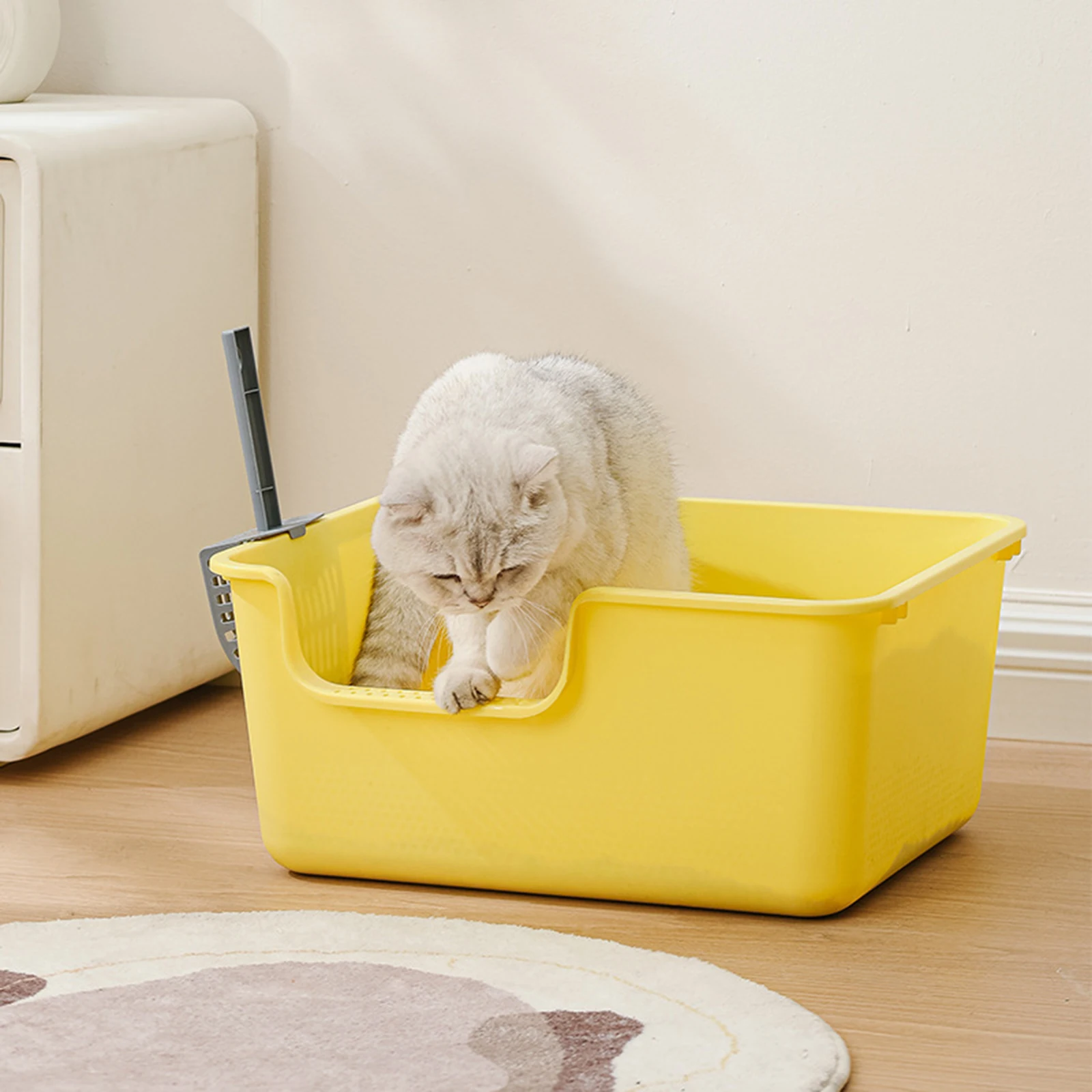 Semi Enclosed Cat Litter Box with High Side Large Capacity Anti-Splashing Kitten Toilet Tray Cat Litter Basin Pet Supplies
