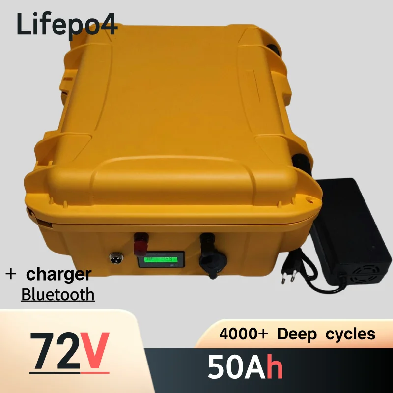 camping 72V 50Ah lifepo4 lithium battery with 80A 150A BMS for 5000W AGV bicycle bike scooter Forklift inverter car  + charger