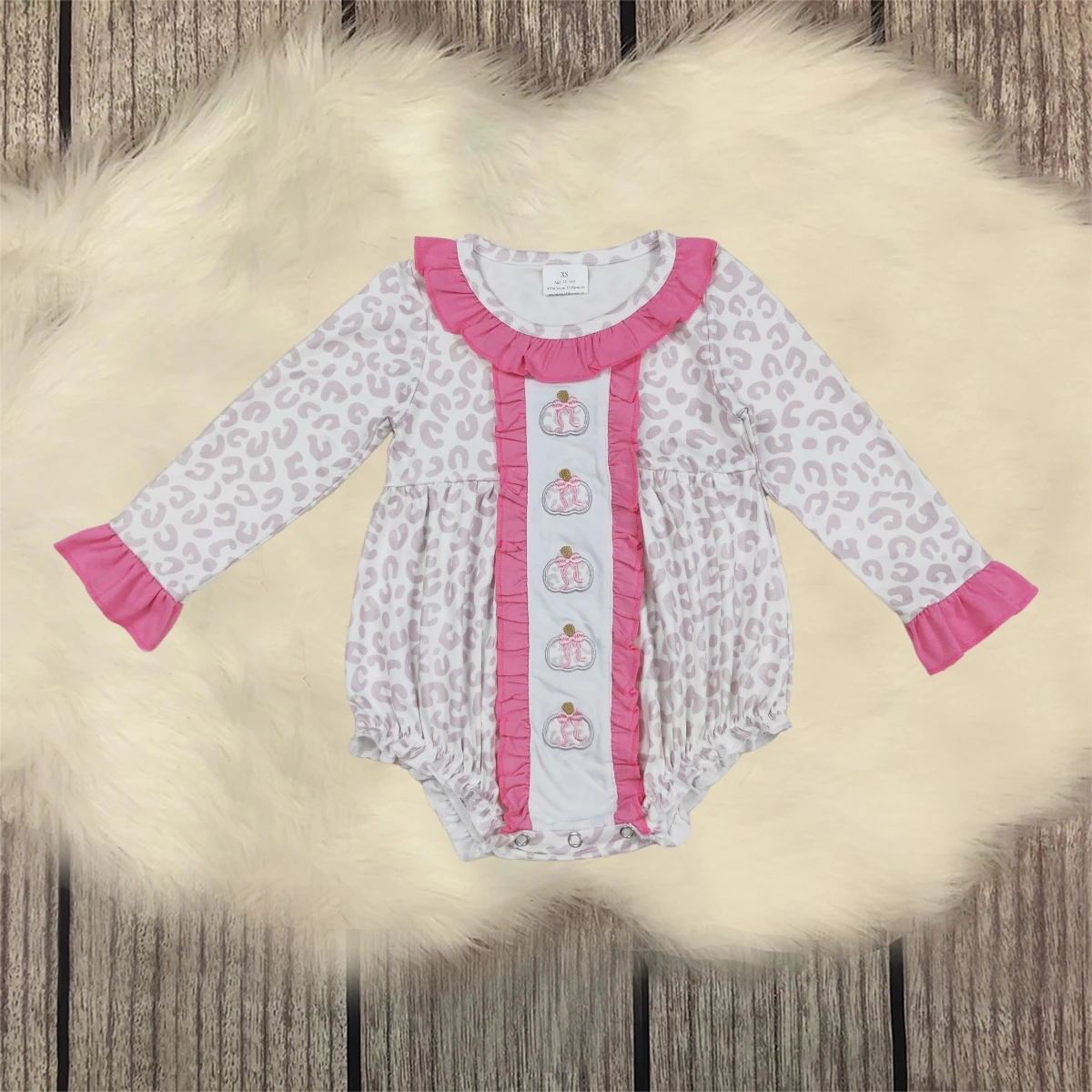 

Baby Girl Toddler Thanksgiving Leopard Children Embroidery Pumpkins Bows Romper Kids Newborn Coverall Fall Bodysuit Wholesale