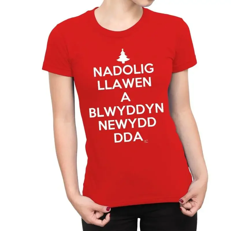 1T T Shirt Womens Nadolig Llawen A Blwyddyn Newydd Dda Welsh
