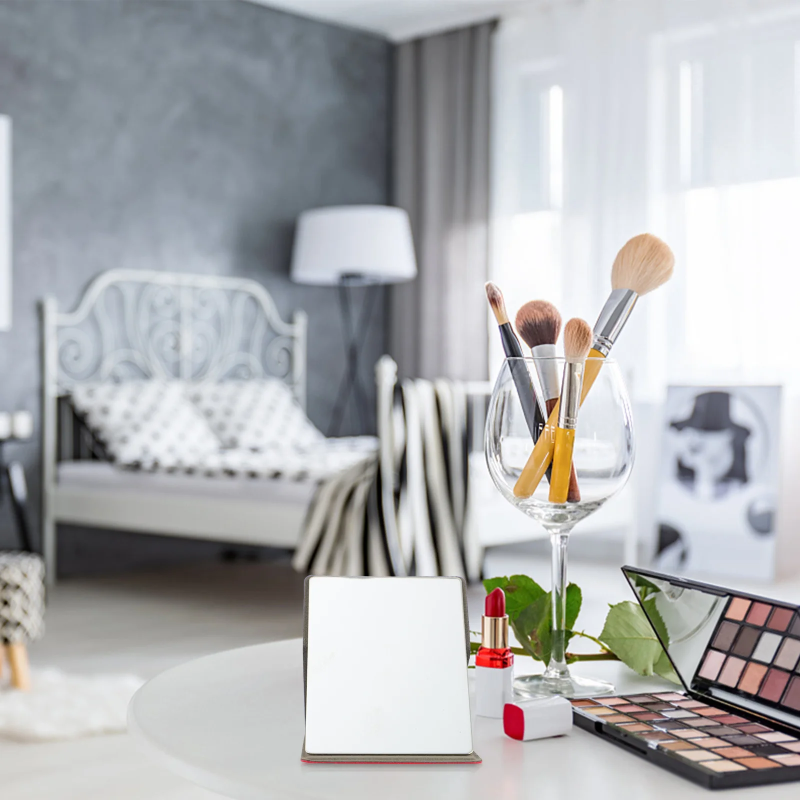 1 مجموعة 1 مجموعة الفولاذ المقاوم للصدأ للطي ماكياج غطاء من البولي يوريثان مرآة مدمجة محمولة للسفر رحلة عمل جيب خفيف الوزن